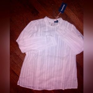 Ethereal Dreamy Victorian-esque White Mock-Neck Blouse Top